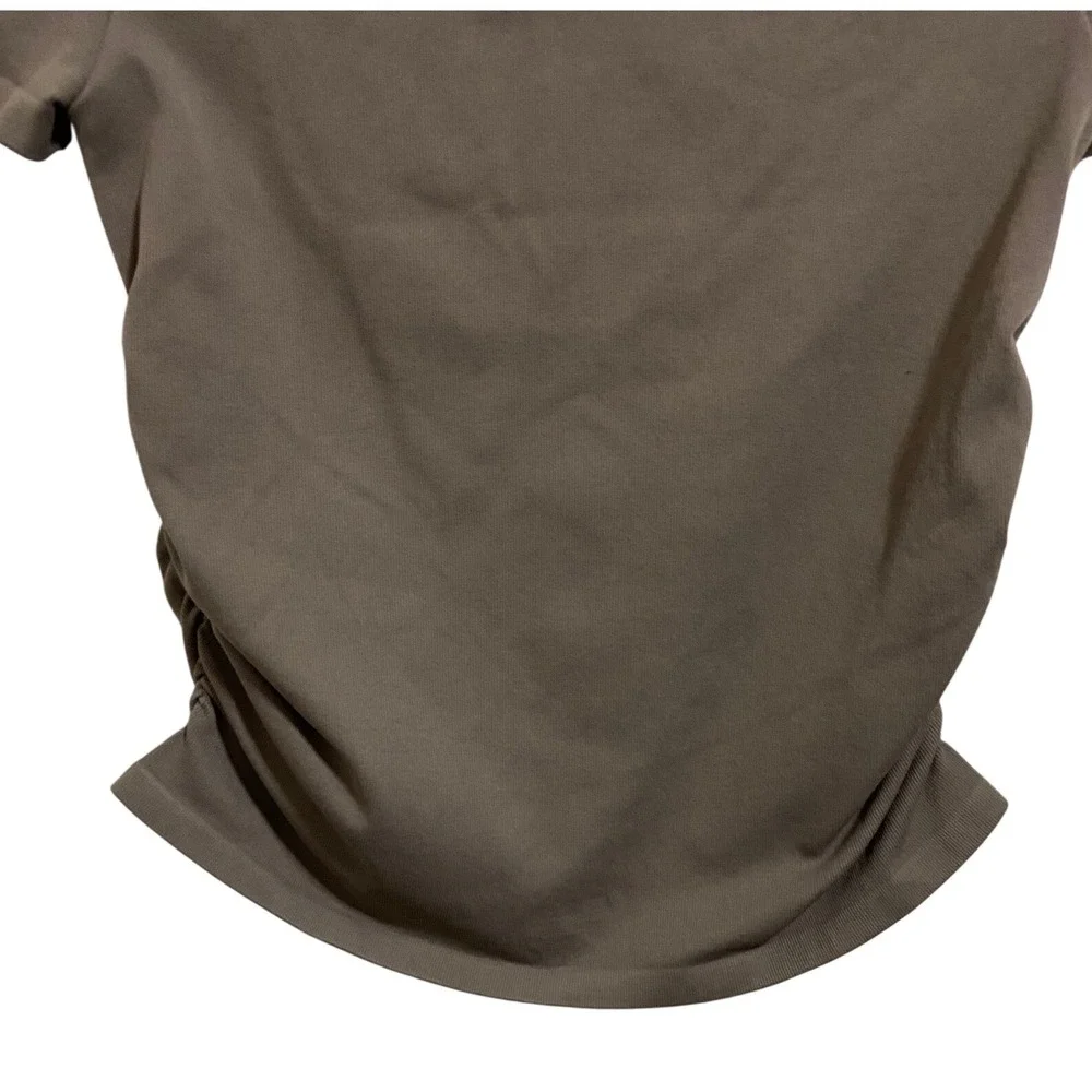 OQQ Ruched Side Short Sleeve Tee Brown Athletic‎ Coachella Festival Bodycon M